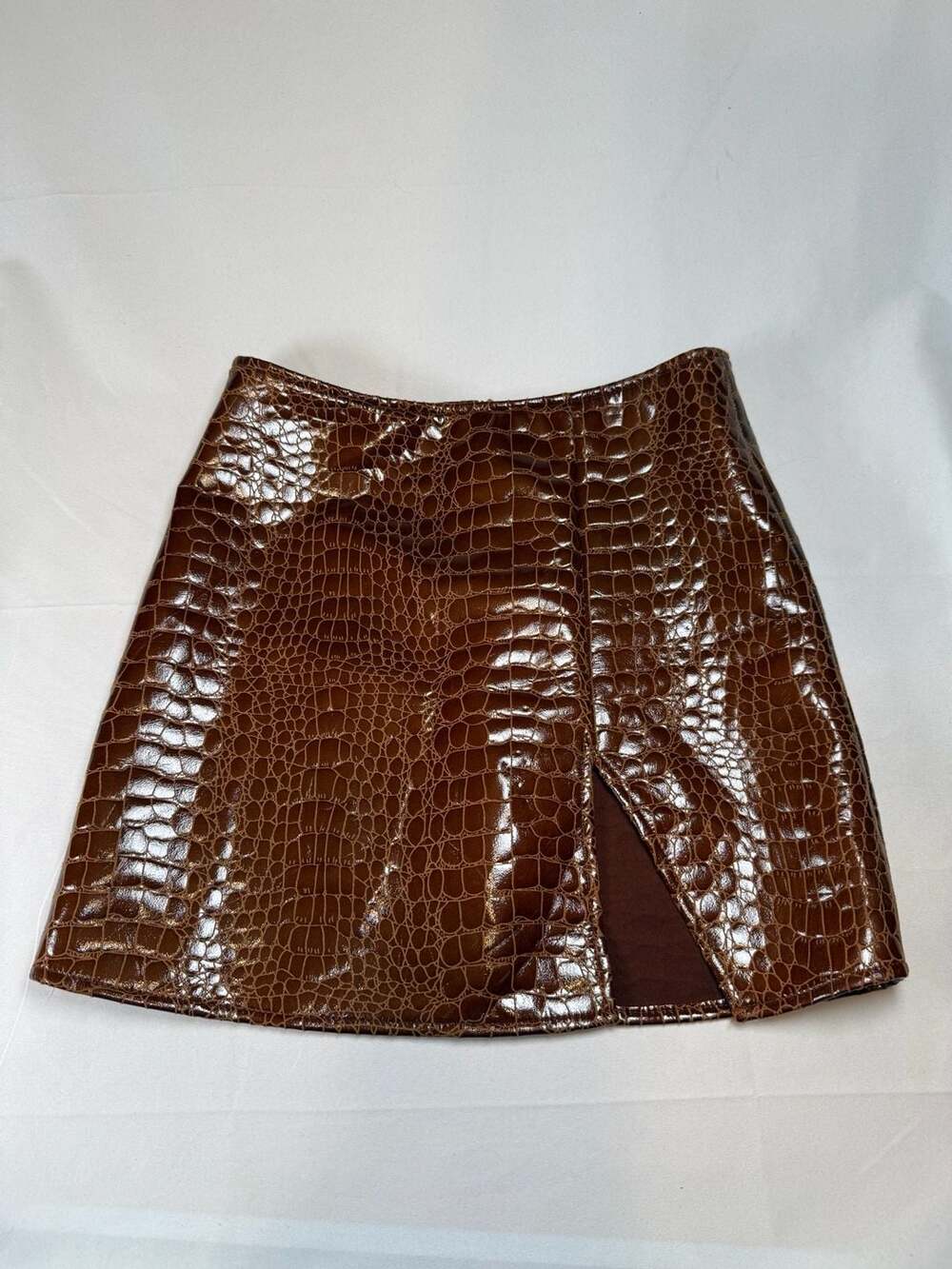 Motel Rocks Wren Mini Skirt in Brown Croc PU
